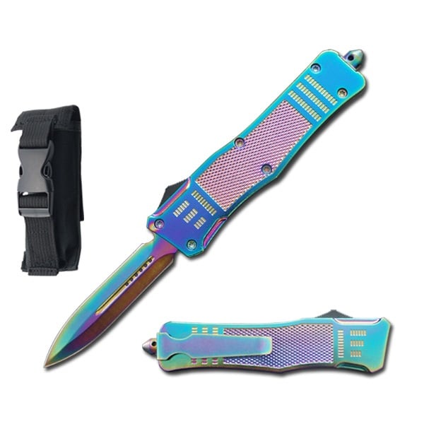 7" Rainbow Dagger Point Blade Street Walker OTF Knife