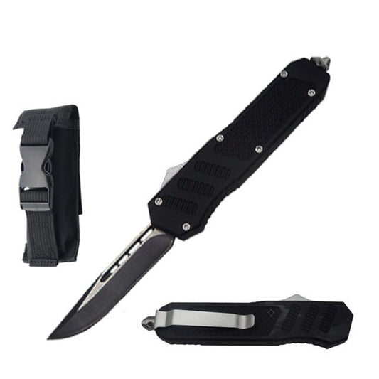 7" Black Tracker Drop Point Blade OTF Dual Action Pocket Knife