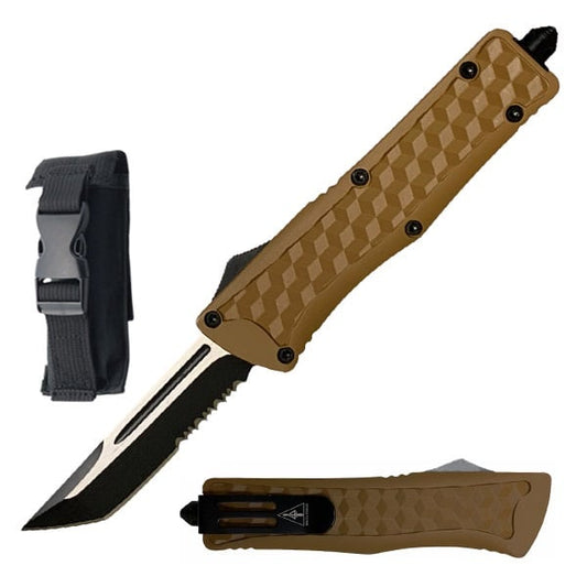 9" Desert Tan Handle Tactical Tanto OTF Automatic Knife