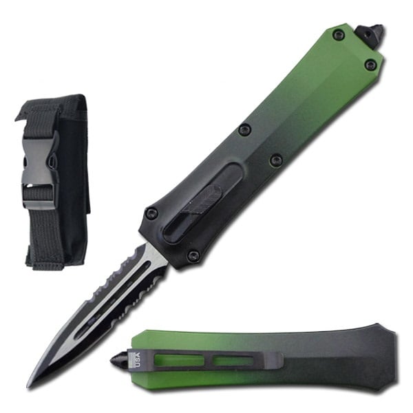 7" Dual Action Dagger Blade Reaper OTF Automatic Green Pocket Knife