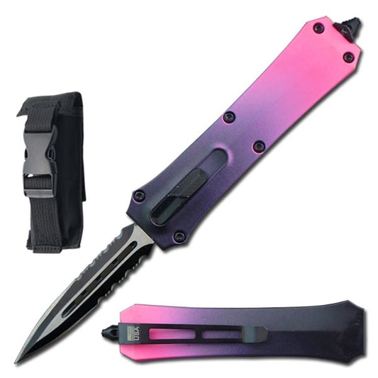 7" Dual Action Reaper OTF Automatic Pink Pocket Knife