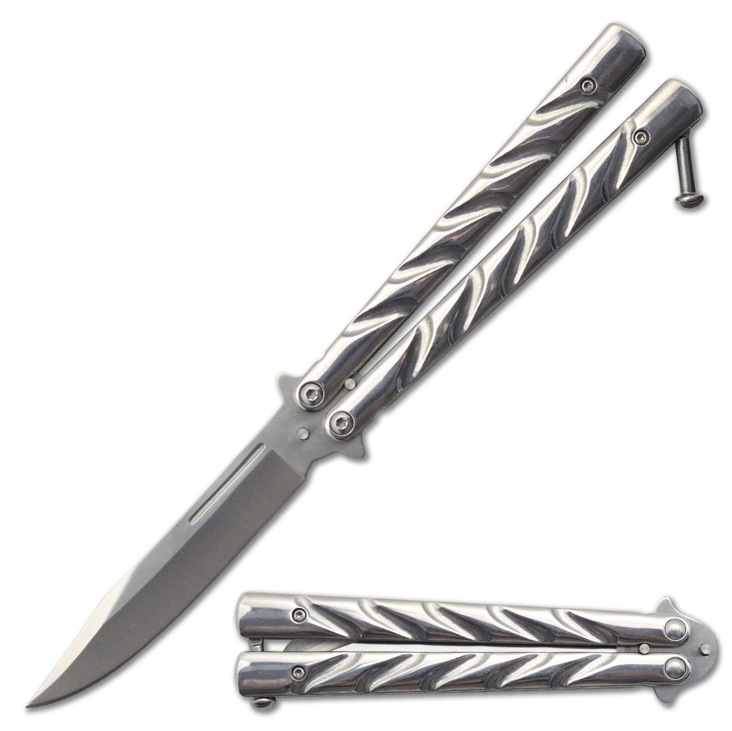 5.25" Closed Length Silver Vortex Balisong Butterfly Flipper Knife