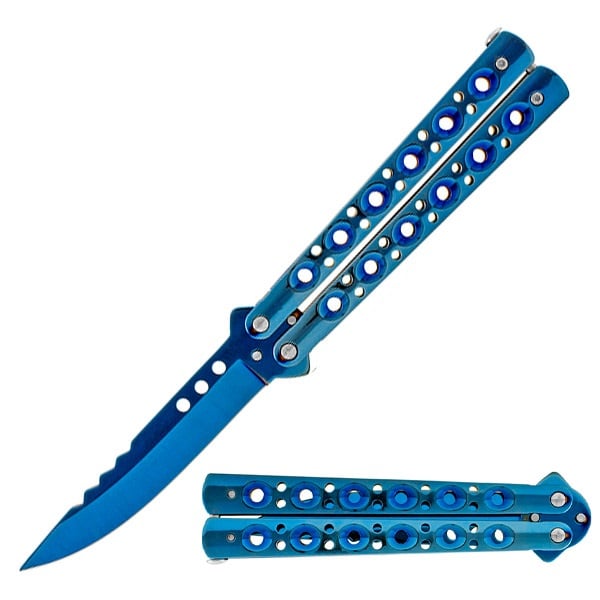 5.25" Closed Length Blue Renegade Balisong Butterfly Flipper Knife