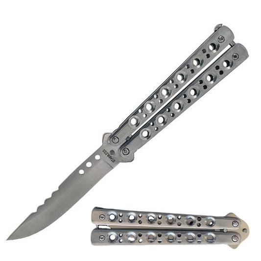 5.25" Closed Length Silver Renegade Balisong Butterfly Flipper Knife