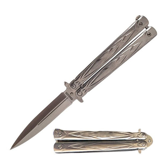 5.25" Closed Length Silver Butterfly Sudden Fatality Tribal Knife