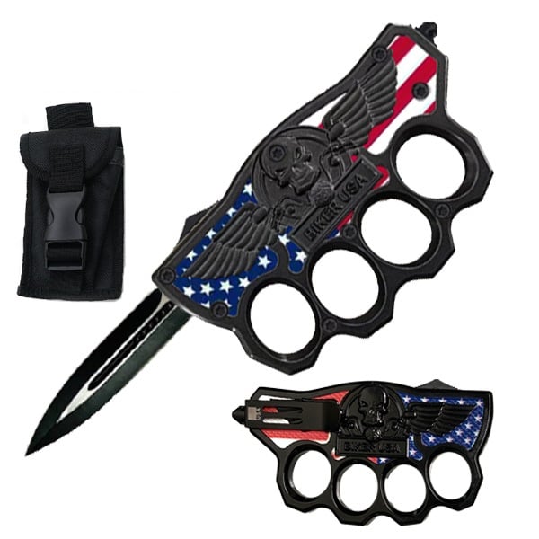 Biker USA Flag Knuckle OTF Knife