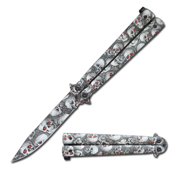 5.25" Closed Length Skull Camo Balisong Butterfly Knife