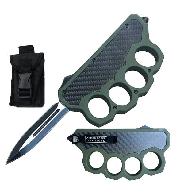 Carbon Fiber Green Knuckle Out The Front OTF Knife