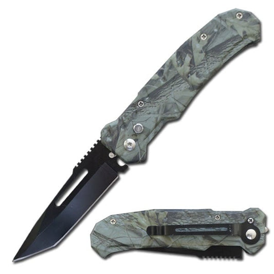 4.5" Closed Camo Ballistic Switch Blade Automatic Tanto Blade Knife