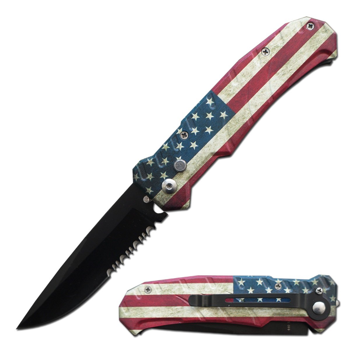 4.5" Closed Ballistic Switch Blade Automatic Knife - American Flag