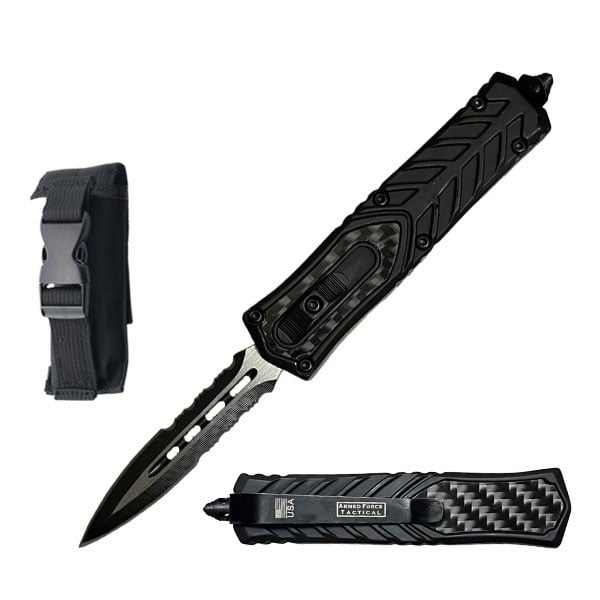 7" Dagger Point Serrated Blade Carbon Fiber OTF Knife