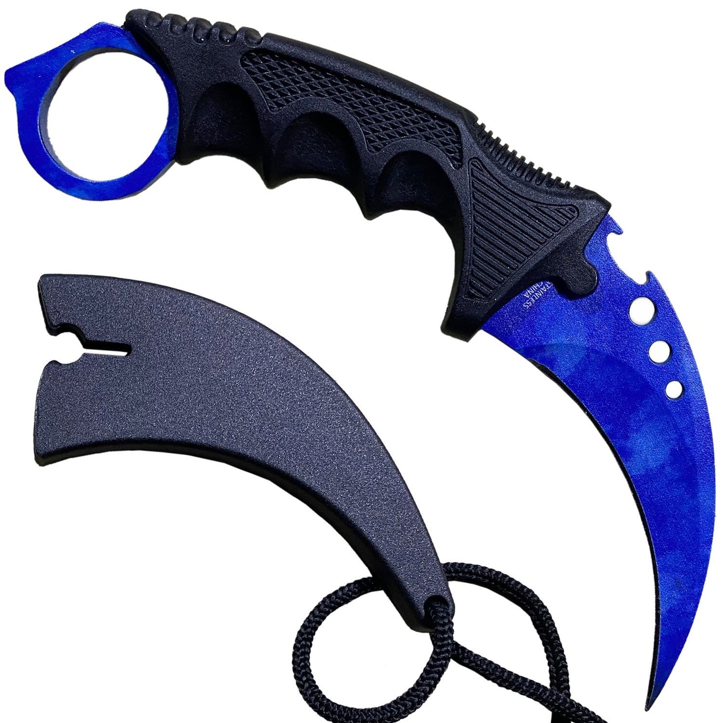 7.6" Blue Sapphire Combat Tactical CSGO Karambit Neck Knife w Sheath