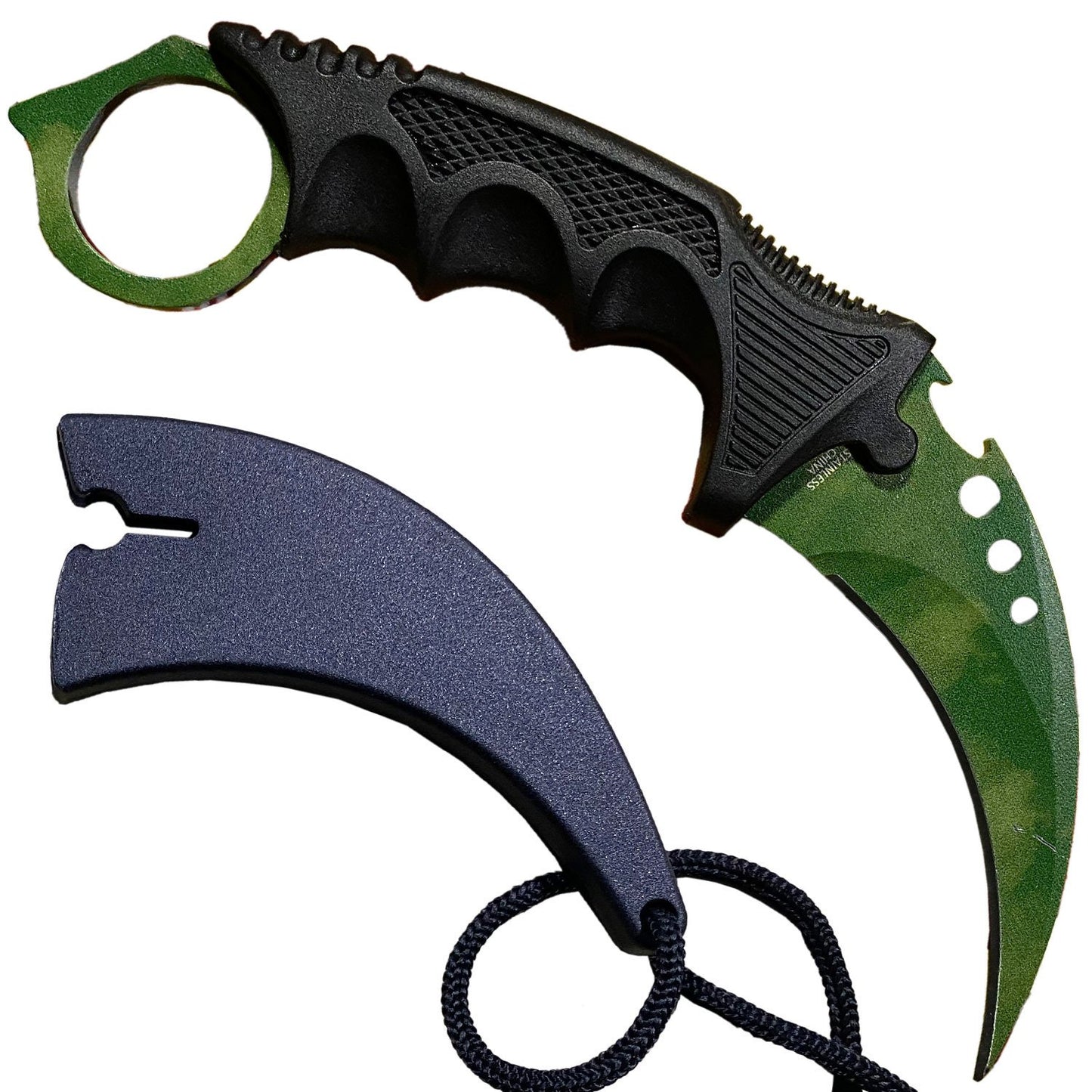 7.6" Green Gamma Military Combat Tactical CSGO Karambit Neck Knife w Sheath