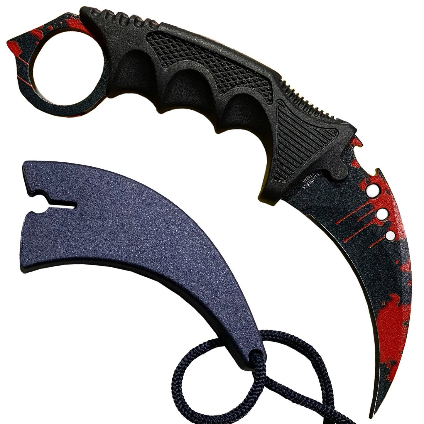 7.6" Red Blooded Combat Tactical CSGO Karambit Neck Knife w Sheath