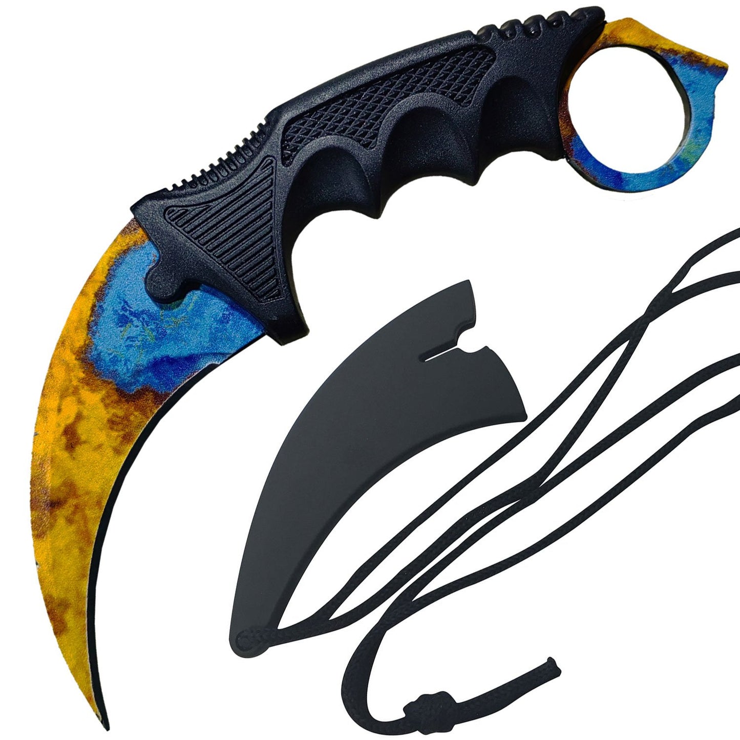 7.6" Case Hardened Combat Tactical CSGO Karambit Neck Knife w Sheath