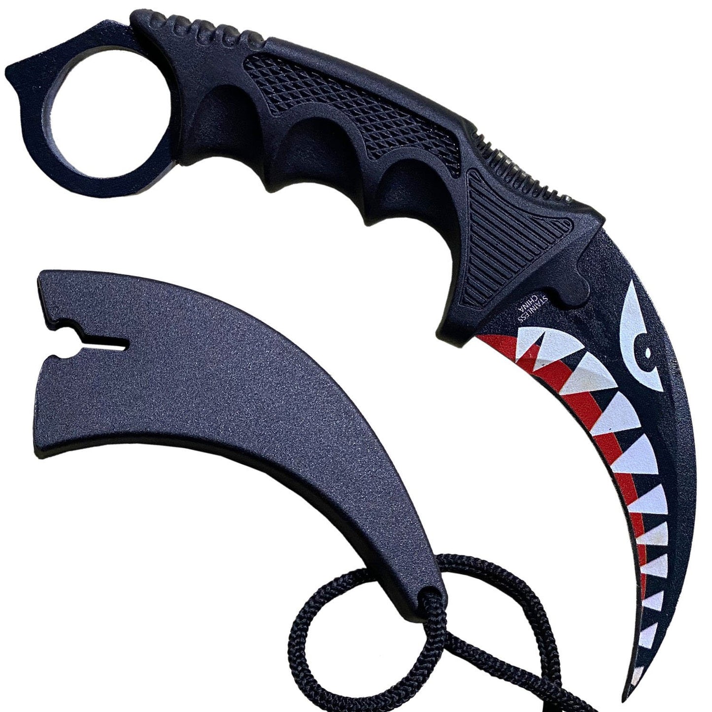 7.6" Shark Military Combat Tactical CSGO Karambit Neck Knife w Sheath