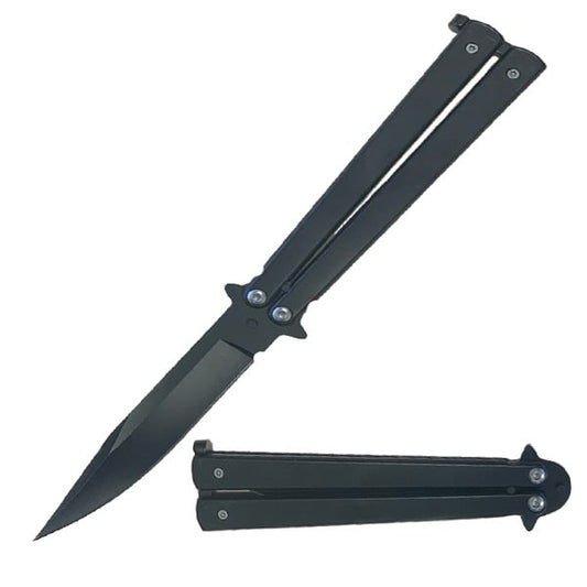 5" Closed Black Stainless Steel Sandblast Butterfly Knife