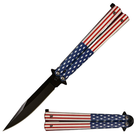 5" Closed Stainless Steel Butterfly Knife - American Flag