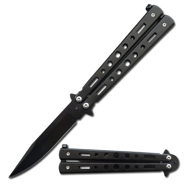 5" Closed Length Heavy Duty Night Echo Butterfly Knife Black