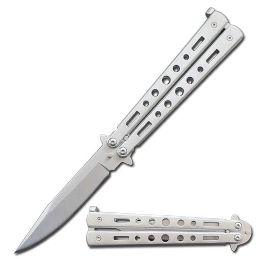 5" Closed Length Heavy Duty Night Echo Butterfly Knife Silver