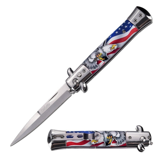 5" Closed Classic Stiletto Automatic Switch Blade Knife - American Eagle