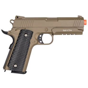 G25D Metal 1911 Airsoft Warrior Spring Pistol With Rail in DARK EARTH