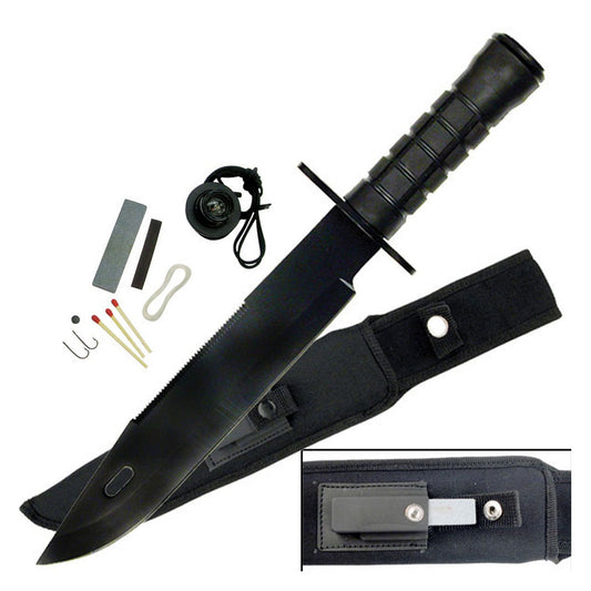 15" Tactical Hunting Rambo Fixed Blade Knife Bowie with Survival Kit