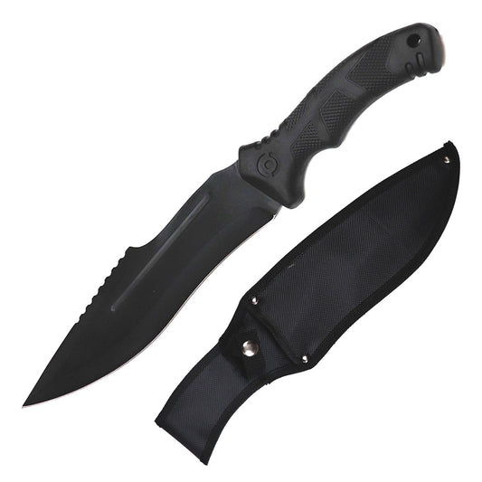 15" Overall Black Fixed Blade Hunting Bowie Machete Knife