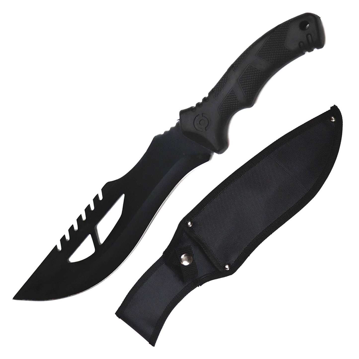 15 Inch Overall Black Fixed Blade Hunting Bowie Machete Knife