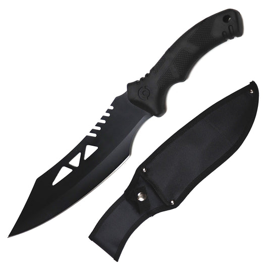 15" Overall Black Tactical Fixed Blade Hunting Bowie Machete Knife