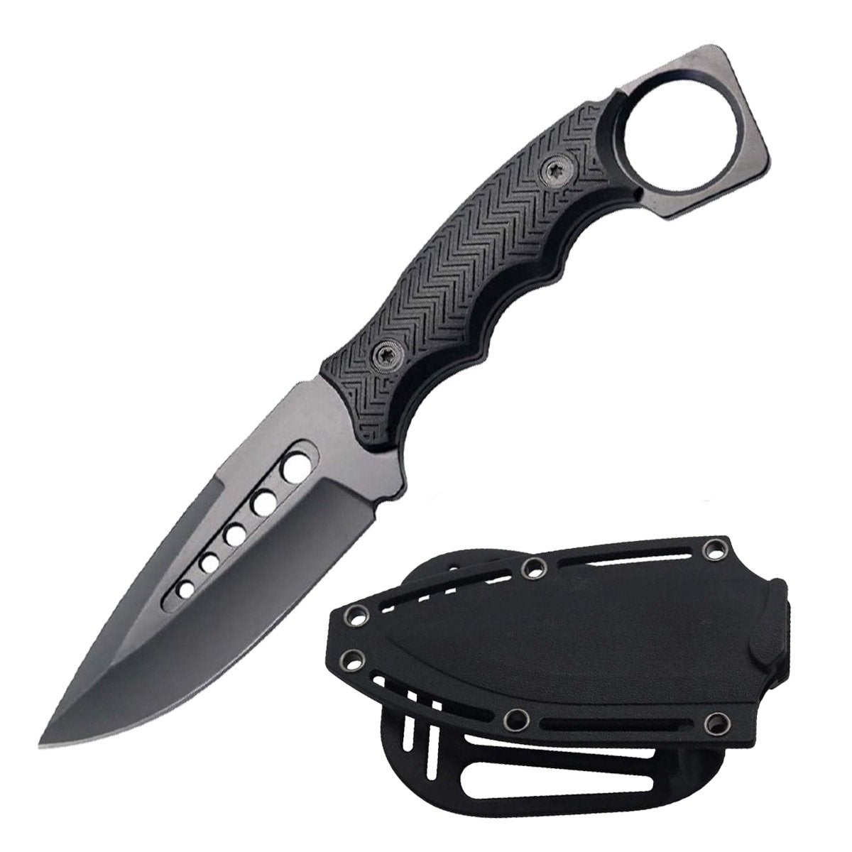 8.5" Fixed Blade Black Tactical Hunting Knife ABS Belt Loop Holster Sheath