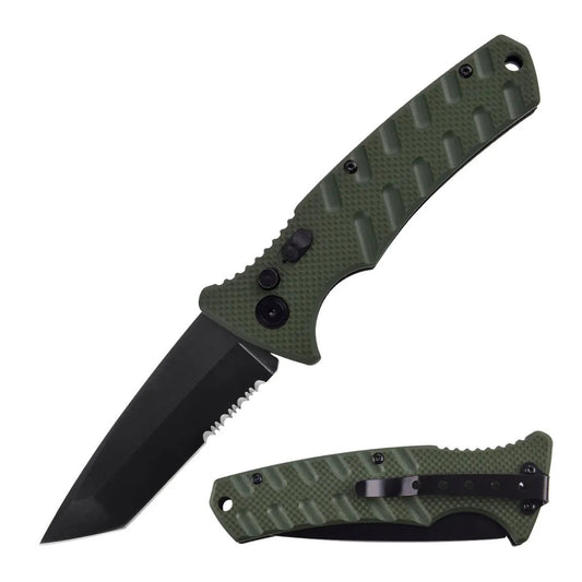 4.75" Closed Atom Switch Blade Automatic Knife Green G10 Handle