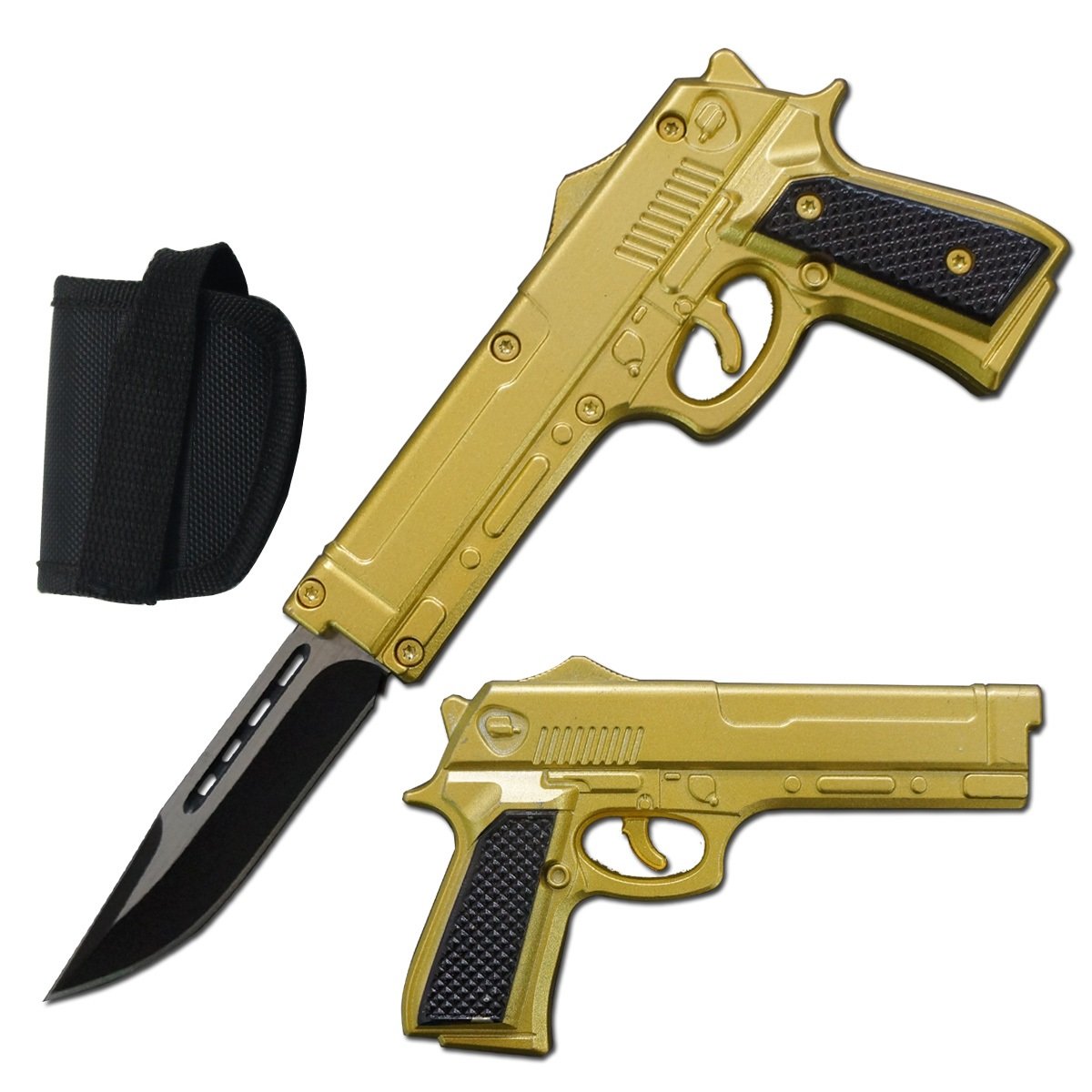 9 Inch Golden Pistol Style OTF Auto Knife