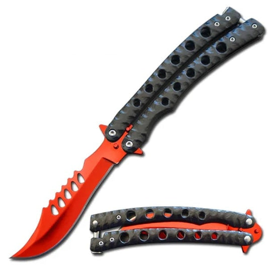 9" The Predator Curved Red Blade Butterfly Knife