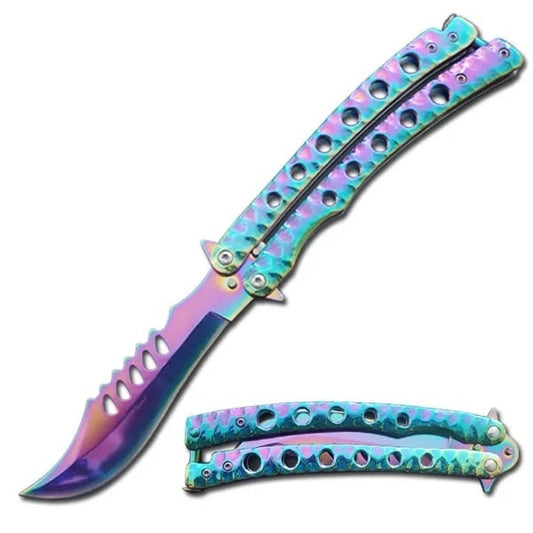 9" The Predator Curved Rainbow Blade Butterfly Knife