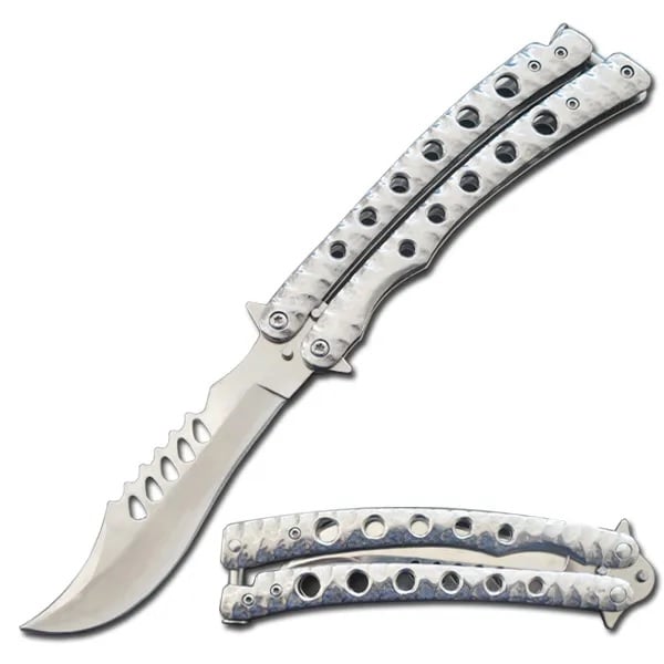 9" The Predator Curved Silver Blade Butterfly Knife