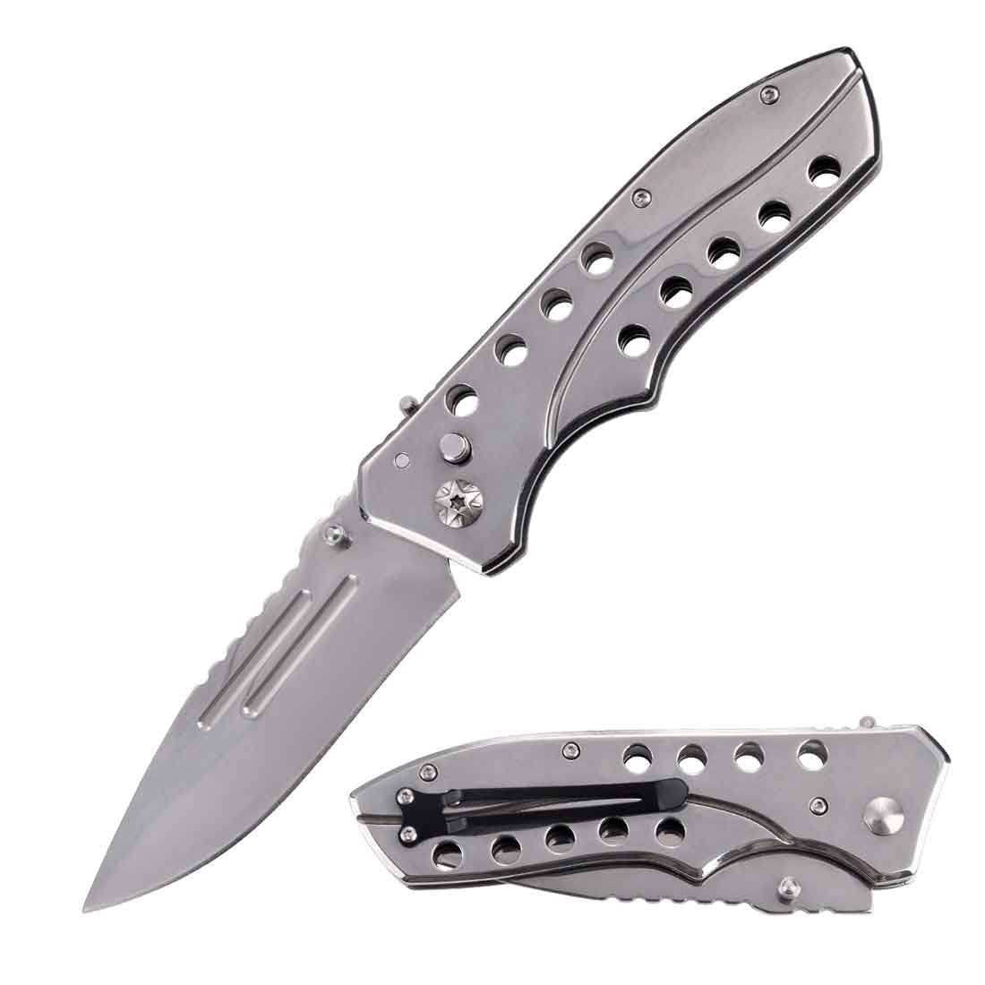 5.35" Closed Silver Switchblade Automatic Clip Point Blade Knife