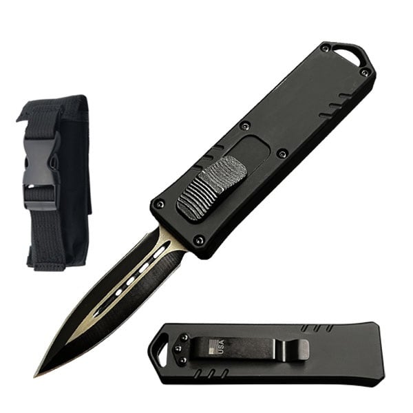 7.5" Black Death Rider Automatic Dual Action Out The Front Knife