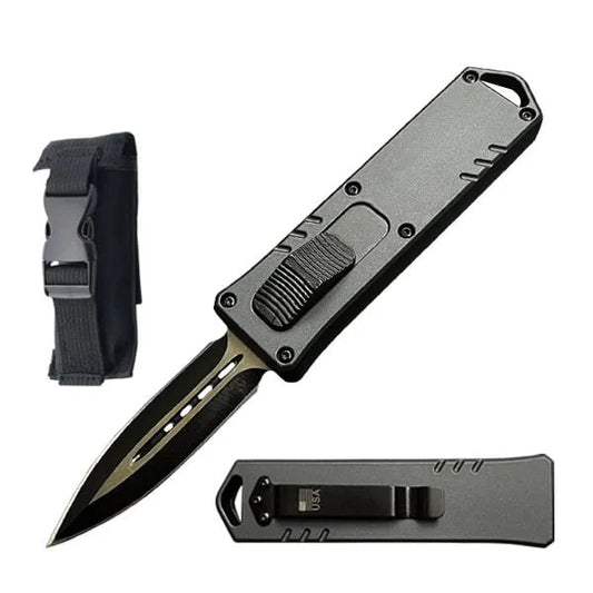 7.5" Grey Death Rider Automatic Dual Action Out The Front Knife