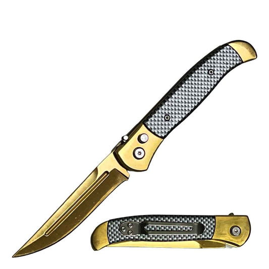 4.5" Closed Everyday Carry Clip Point Auto Switchblade Knife Gold