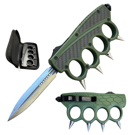 Spiked OTF Automatic Carbon Fiber Knuckle Out The Front Knife