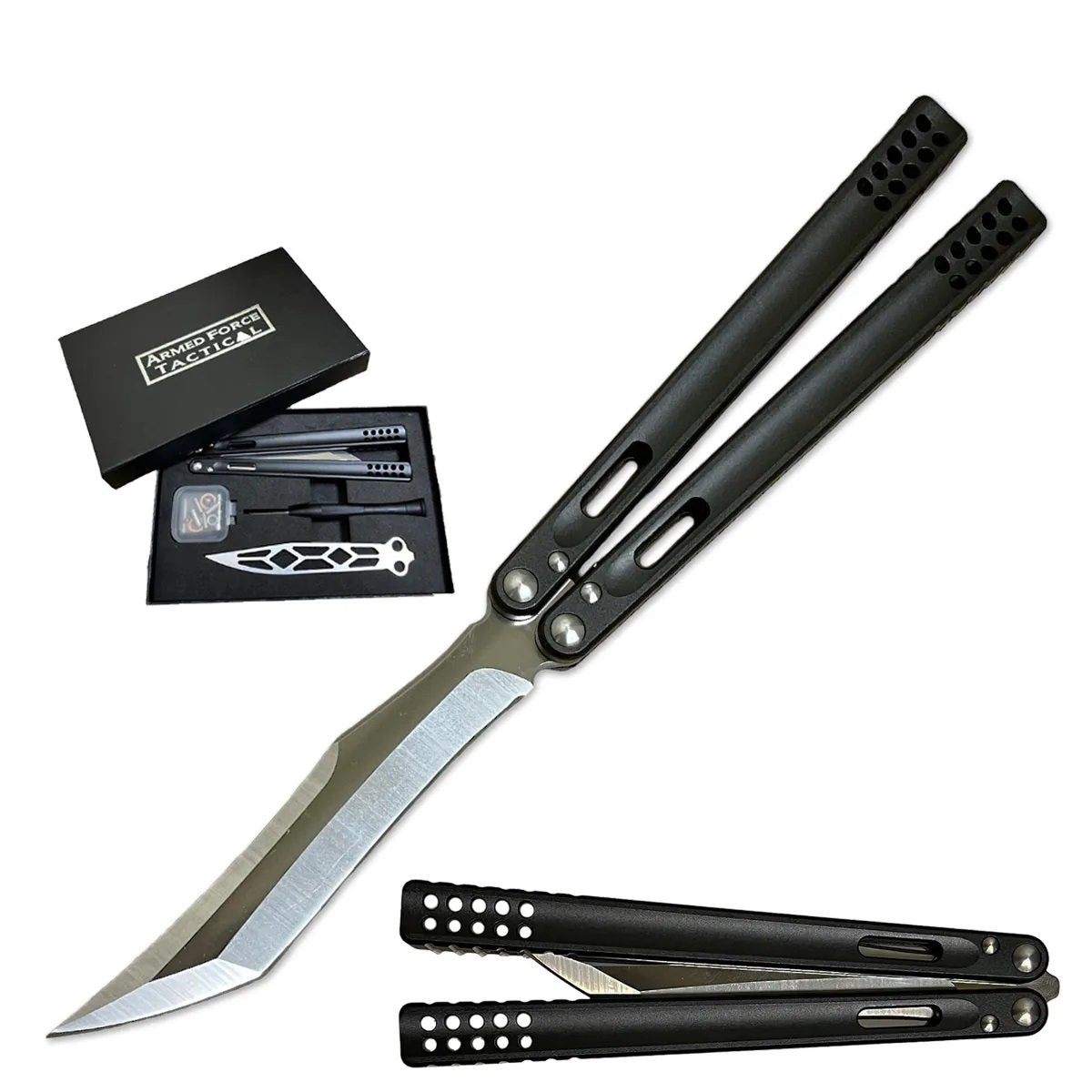 Archit Butterfly Knife Balisong Trainer Dull + Live Blade Set + Tools