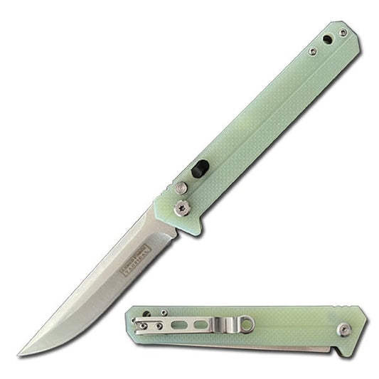 9" EDC Drop Point Auto Switch Blade - Safety Lock - Jade G10 Handle