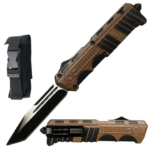 9" Pistol Shape Military Brown OTF Dual Action Automatic Knife