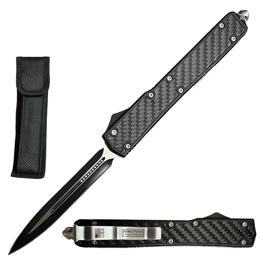 10.5" Carbon Fiber Outlaw OTF Dual Action Black Tactical Automatic Knife