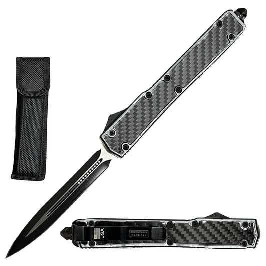 10.5" Carbon Fiber Outlaw OTF Dual Action Grey Tactical Automatic Knife