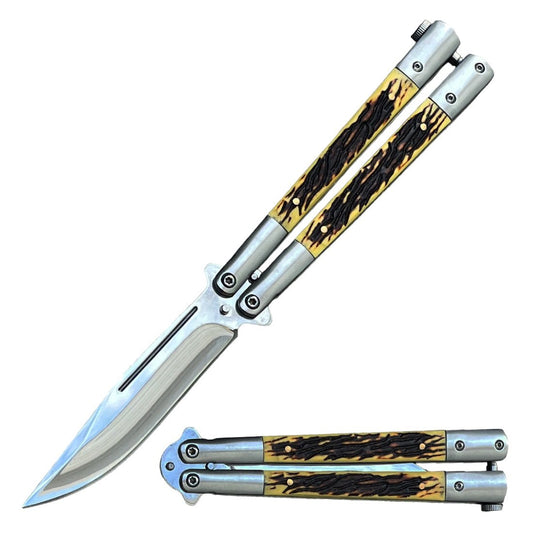 Clip Point Creature Comforts Stag Butterfly Balisong Knife Flipper