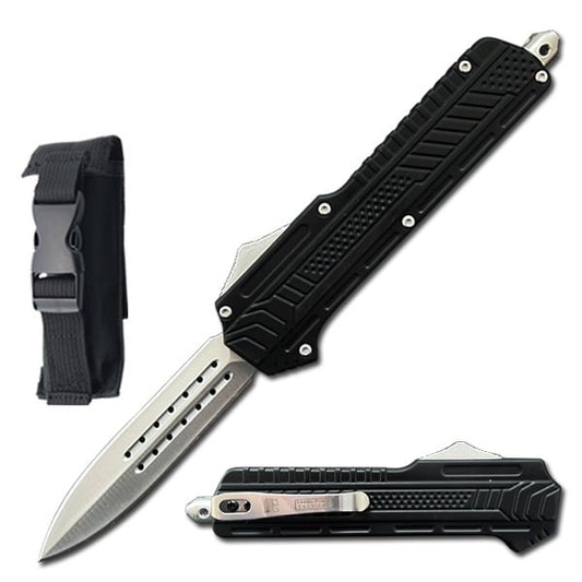 9" Midnight OPS Military OTF Dual Action Automatic Knife Silver Dagger Blade