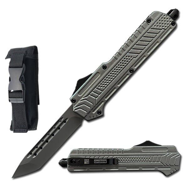 9" Midnight OPS Military OTF Dual Action Automatic Knife Grey Tanto Blade