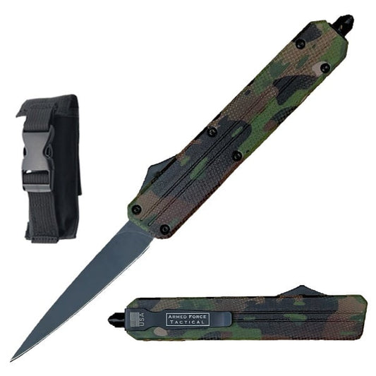 8.75" Camo Needlepoint Automatic Dual Action Out The Front Knife